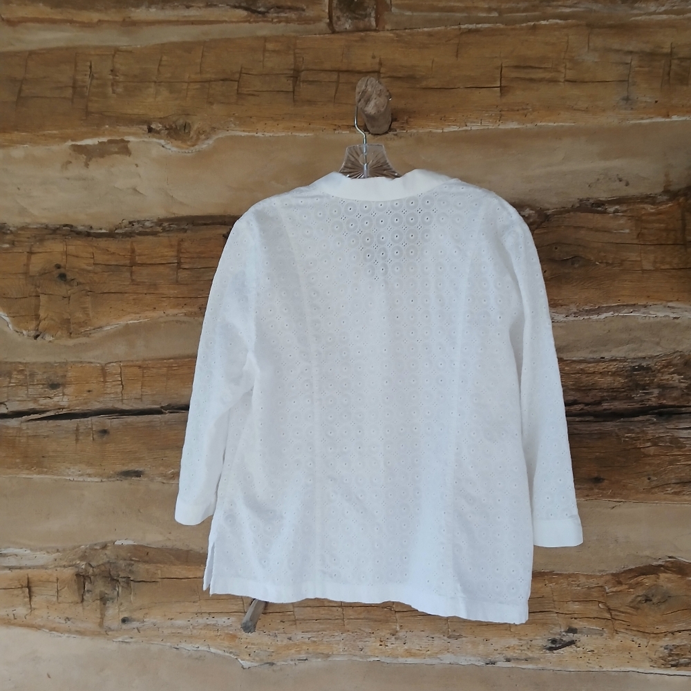 JM Collection White Eyelet 3/4 Sleeve Button Down Cotton Shirt Size 18 - Picture 5 of 8
